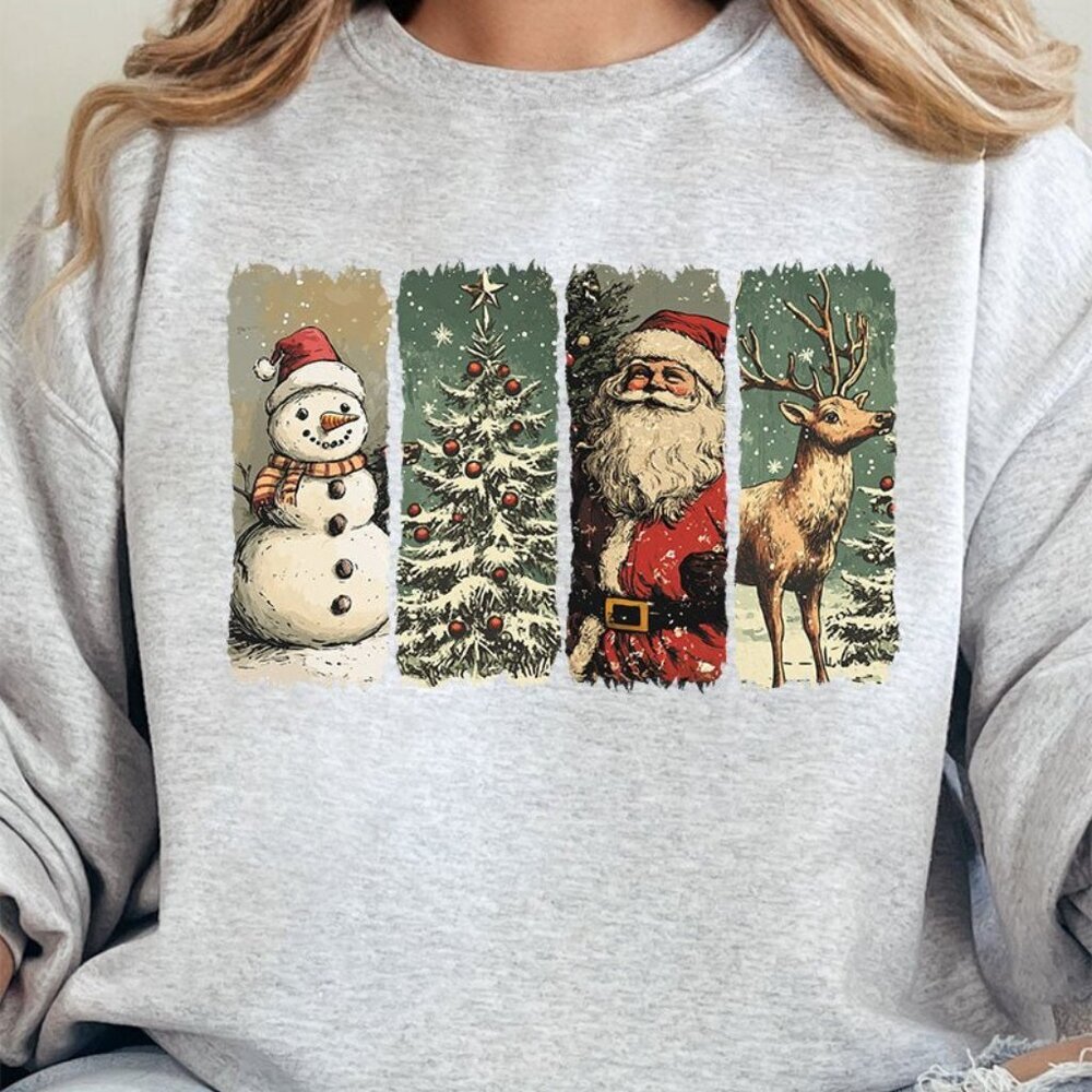 Christmas Crewneck Sweatshirt Retro Santa Sweater Cozy Christmas Gift 05